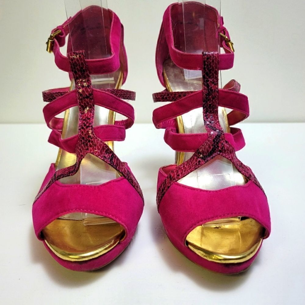 Mixx shuz pink and snake print platform heels